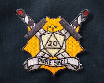 Nat 20 Patch, Pure Skill, Dungeons and Dragons, DnD, D&D inspired iron-on patch, pathfinder, d20, embroidered patch