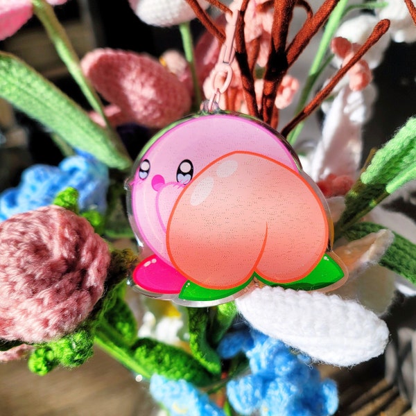 Peach Kirb Keychain, Peach Poyo, Korb Keychain, Chonkby, Cute Pink Peach Keychain