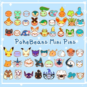 Pokebeans, Poke mini pins, Starter pins, Fire, Grass, Water, Ghost, Ice, Normal Pocket Monster, Kawaii Pin, Cute Pin, Enamel Pin