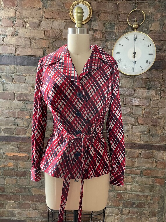 70s Tie Waist Plaid Blazer