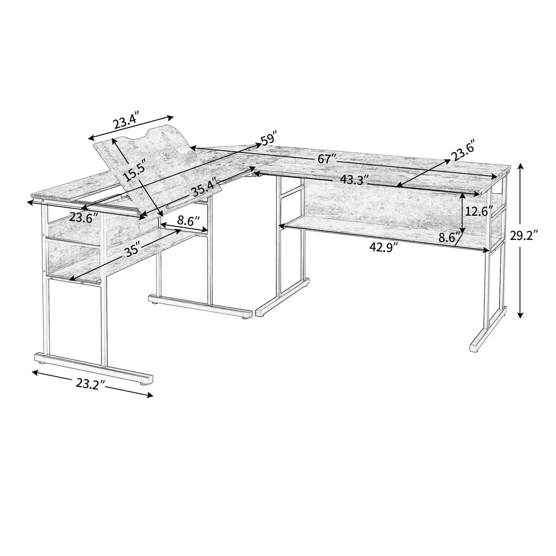 L Shaped Desk with ShelfHome Corner Desk Laptop Writing Etsy