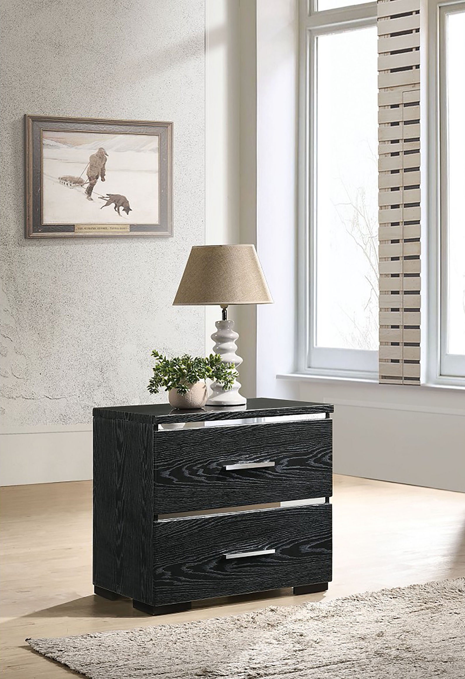 Mesita de noche negra de 2 cajones sofá de madera maciza de | Etsy