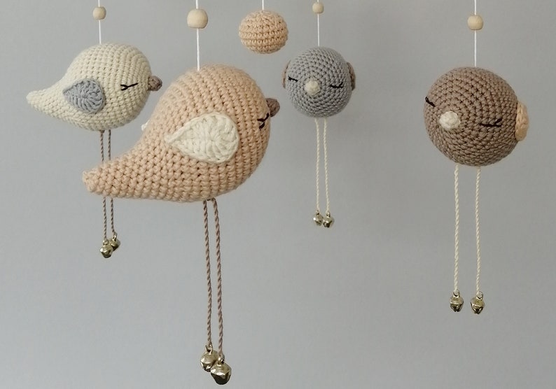 Pattern only, Pastel bird baby mobile, Scandinavian nursery decor, Crochet cribe mobile, Gift baby girl and boy, Bird PDF, Digital ball zdjęcie 4