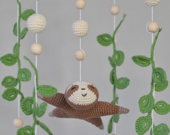 Solo patrón, Móvil de bebé de crochet en PDF, Móvil de perezoso para guardería, Móvil colgante de crochet, Animal perezoso de crochet digital, Juguete de perezoso, Perezoso volador