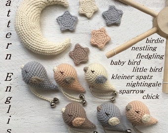 Pattern only, Pastel bird baby mobile, Scandinavian nursery decor, Crochet cribe mobile, Gift baby girl and boy, Bird PDF, Digital star