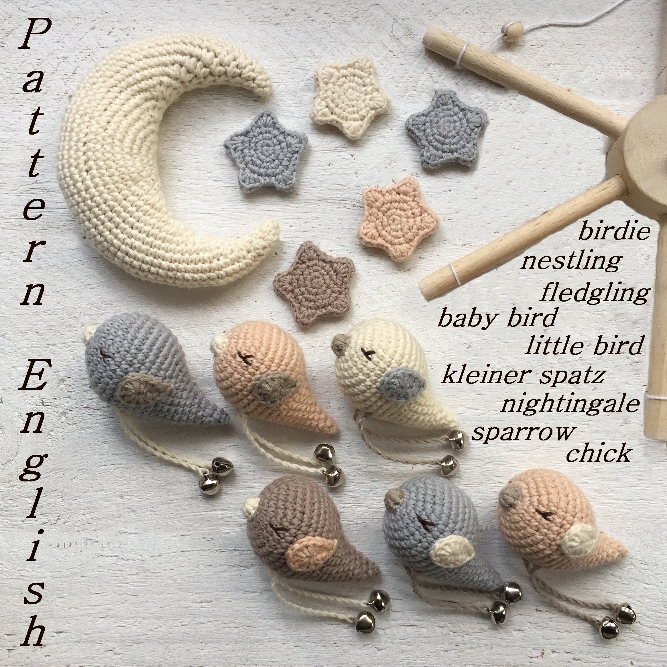 Pattern Only, Pastel Bird Baby Mobile, Scandinavian Nursery Decor