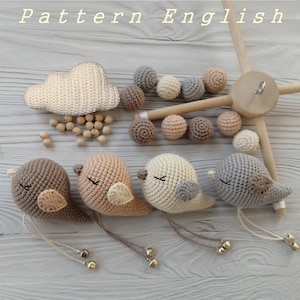 Pattern only, Pastel bird baby mobile, Scandinavian nursery decor, Crochet cribe mobile, Gift baby girl and boy, Bird PDF, Digital ball zdjęcie 1