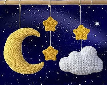 Crochet moon pattern, Moons PDF, Cloud baby mobile, Rattle infant, Amigurumi newborn, Digital patterns, Nursery décor, Wall baby decor, Gift