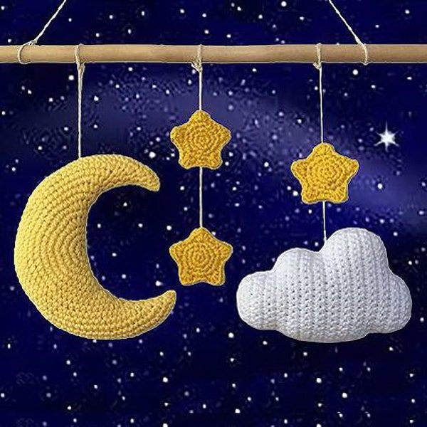 Crochet moon pattern, Moons PDF, Cloud baby mobile, Rattle infant, Amigurumi newborn, Digital patterns, Nursery décor, Wall baby decor, Gift