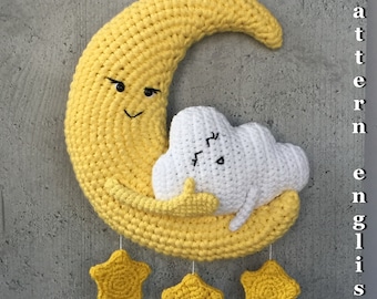 Patterns only, Digital Star, Crochet moon pattern, PDF, Cloud love hug, Two hugging friend, Moon and beloved cloud, Moon with loving cloud