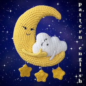 Patterns only, Digital Star, Crochet moon pattern, PDF, Cloud love hug, Two hugging friend, Moon and beloved cloud, Moon with loving cloud