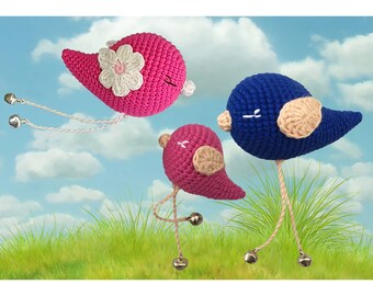 Bird Family Pdf, Crochet Bird Pattern, Crocheted Patterns Birds, Keychain Bird, Keyring Bird, Big Small Birds, Door Knob, Household Decor - Etsy