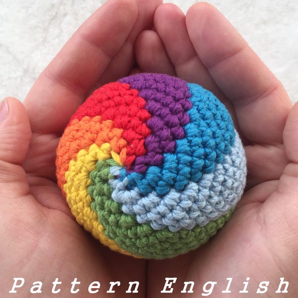 Regenboogpatroon gehaakte ballen, amigurumi pdf, peuter kleurrijke ballen, zintuiglijk speelgoed, kinderkamerspeelgoed, zachte babybal, gehaakte rammelaar, verjaardag