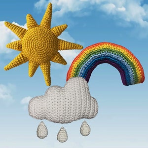 Crochet sun pattern, Raindrop PDF, Cloud baby mobile, Rainbow Rattle infant, Amigurumi newborn, Digital patterns,Nursery wall hanging décor