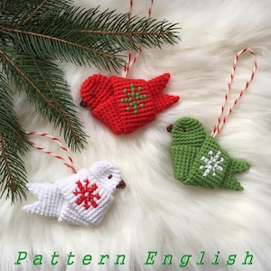 Alleen patroon, gehaakte oudejaarsvogels, kerstmaskerornament, kerstboomversiering pdf, boerderij kerstdecor, woondecoratie vogel