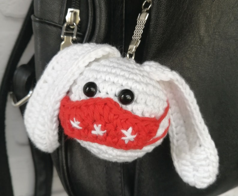 Bunny crochet Hanging Christmas mask ornament 2020 Keyring Key Fob Crochet Soft Keychain Bag charm Christmas gifts for coworkers
