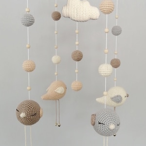 Pattern only, Pastel bird baby mobile, Scandinavian nursery decor, Crochet cribe mobile, Gift baby girl and boy, Bird PDF, Digital ball zdjęcie 2