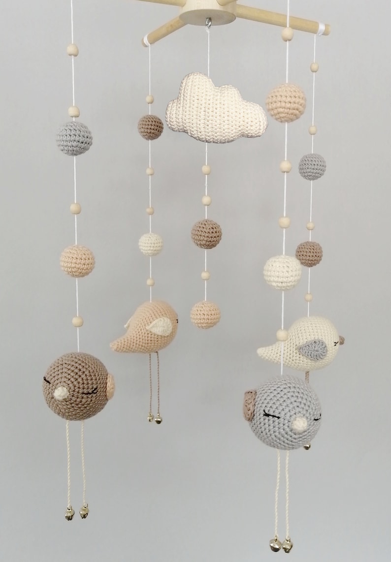 Pattern only, Pastel bird baby mobile, Scandinavian nursery decor, Crochet cribe mobile, Gift baby girl and boy, Bird PDF, Digital ball zdjęcie 2