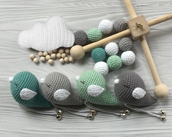 Pattern only, Pastel bird baby mobile, Scandinavian nursery decor, Crochet cribe mobile, Nestling, Birdie PDF, Digital nightingale, Chick
