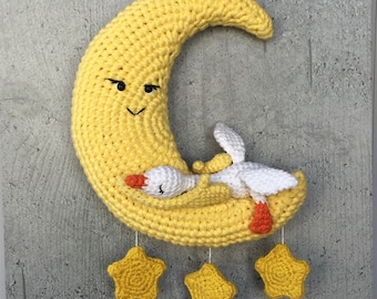 Alleen patroon, digitaal, gehaakte maan pdf, gans liefdesknuffel, twee knuffelende vrienden, maan en geliefde gans, maan met liefdevolle gans, knuffelende kinderen