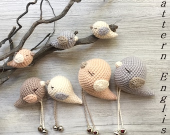 Pattern only, 3 in 1, Scandinavian nursery decor, Bird Family, Birdie PDF, Digital nightingale, Chick, Little birds, Ornament birding gift