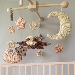 Pattern only, Crochet baby mobile PDF, Sloth nursery mobile, Moon and star, Newborn décor, Cloud, Flying sloth, Mini moon baby mobile