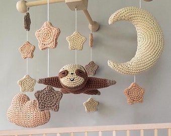 Pattern only, Crochet baby mobile PDF, Sloth nursery mobile, Moon and star, Newborn décor, Cloud, Flying sloth, Mini moon baby mobile