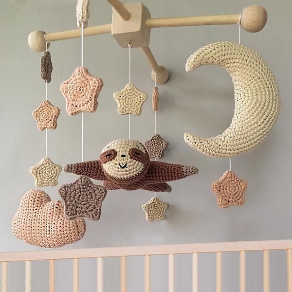 Modèle uniquement, PDF mobile pour bébé au crochet, Mobile pour chambre d'enfant paresseux, Lune et étoile, Décoration pour nouveau-né, Nuage, Paresseux volant, Mini mobile pour bébé lune