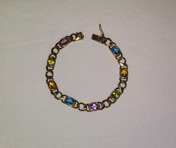 Vintage Bracelet with Multi Colored Semi Precious… - image 1