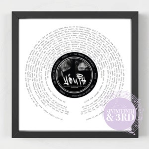 Impresión con la letra completa de "Youth" de Ateez // Yunho y Mingi // Ilustración de vinilo para pared de Kpop