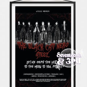 Affiche et paroles de chanson Black Cat Nero Song Ateez | Halloween kpop