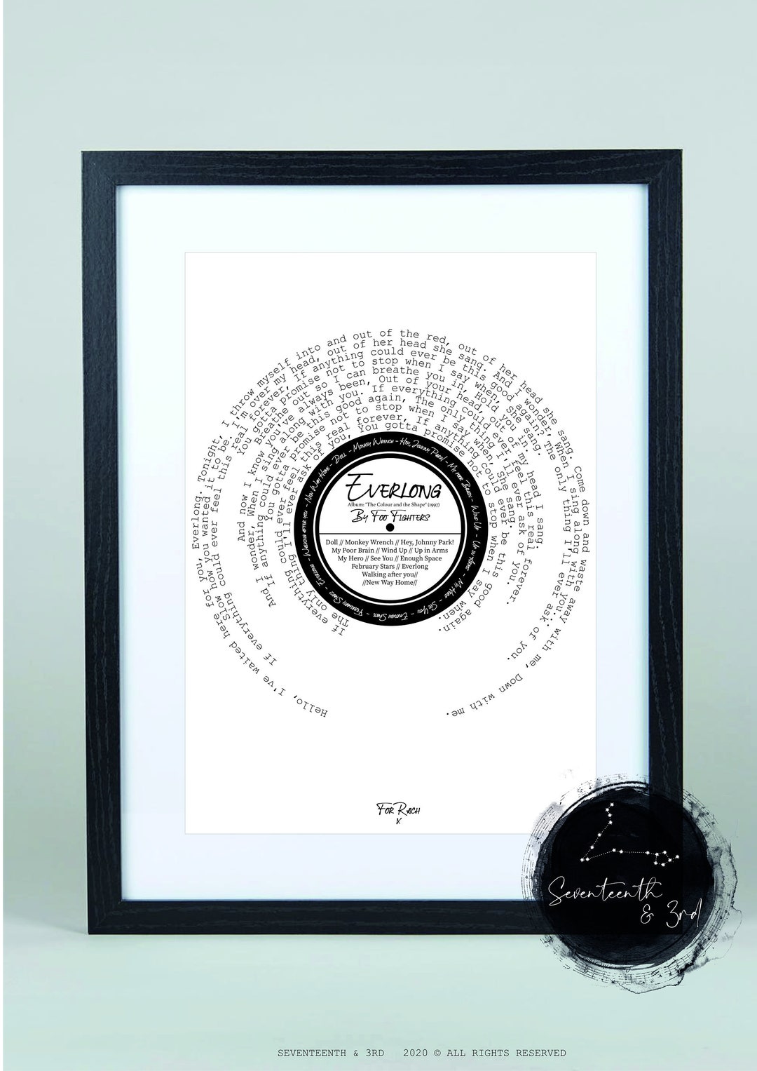 Foo Fighters Print || Everlong Song Lyrics Print || Vinyl Inspiration ...