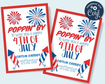 Editable Patriotic Thank you Gift Card, 4th Of July Poppin By Card, Fourth Of July, Independence Day, Editable Firecracker Template, Corjl