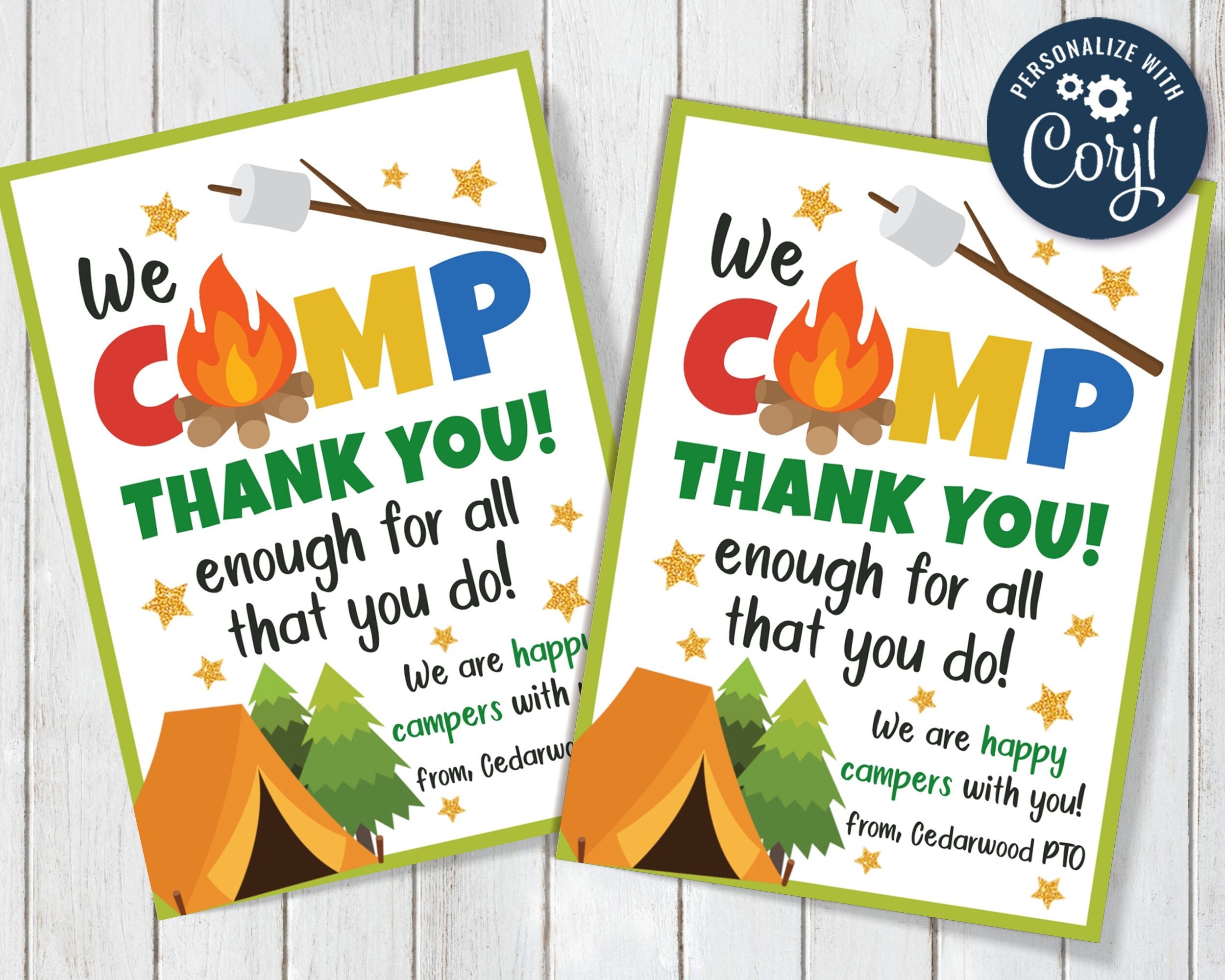 Editable/printable We Camp Thank You Enough Camping Outdoor Theme
