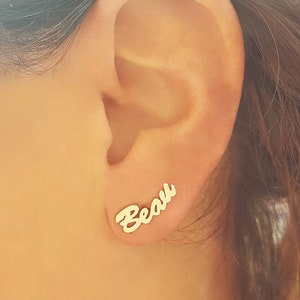 Orecchini con nome personalizzati, orecchini con lettere dorate monogramma, gioielli delicati personalizzati, regalo di moda per le donne, per il compleanno