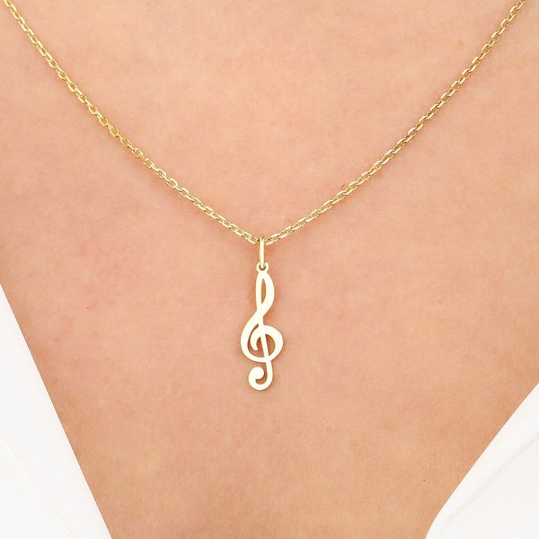 14k Gold Violinschlüssel Halskette | Sol Schlüsselanhänger für Musikliebhaber, Violinschlüssel Anhänger, Musiknote Schmuck, Geschenk zum Lehrertag, Geschenk für Sie