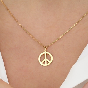14k Gold Peace Symbol Necklace | Sterling Silver or Gold Filled Daily Pendant, Statement Punk Jewelry, Spiritual Yoga Gift, Gift for Her