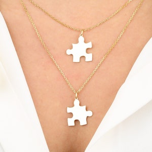 14k Gold Puzzle Piece Necklace | Personalized Custom Initial Charm, Engravable Family Name Pendant, Dainty Best Friend Gift, Gift for Her