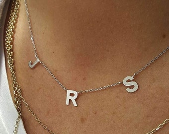 Dainty Letter Name Initial Necklace, Personalized Jewelry, Name Pendant, Vertical & Sideway Models, Solid Gold Letters Necklace