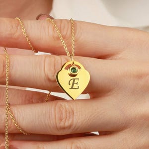 Personalized Heart Tag Necklace with Birthstone | Engraved Name or Initial | Gold or Silver Heart Pendant | Custom Jewelry Gift for Her