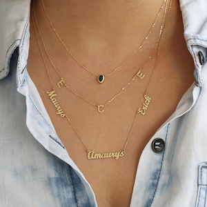 Collar de oro con nombre de moda, colgante con letras personalizadas, joyería delicada, estilo vertical y lateral, regalo para mejor amiga, collar para mamá