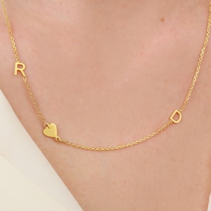 Colar de ouro 14k em forma de coração com letra inicial | Pingente personalizado com letra inicial gravada, presente especial de Natal, presente para ela