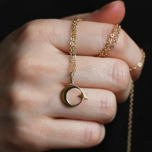 14k Gold The Star and Crescent Necklace | Bold Turkish Flag Islamic Cultural&National Symbol Pendant, Statement Daily Jewelry, Gift for Her