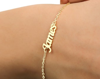 14k Gold Personalized Name Bracelet, Handmade Gold Custom Name Bracelet Gift for Her