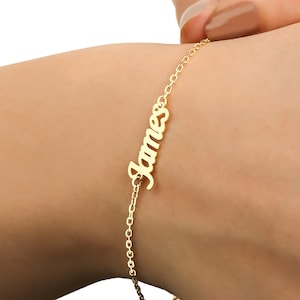 14k Gold Personalized Name Bracelet, Handmade Gold Custom Name Bracelet Gift for Her