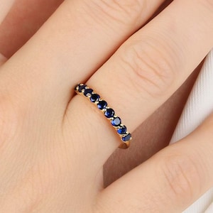 14k Gold or Silver Sapphire Ring | Blue Sapphire Half Eternity Wedding Band | Minimalist September Birthstone Ring | Dainty Promise Ring
