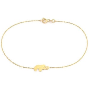 14k Gold Tiny Elephant Ankle Bracelet | Lucky Symbol for Protection, Minimal Animal Shaped Anklet, Summertime Jewelry, Valentines Day Gift