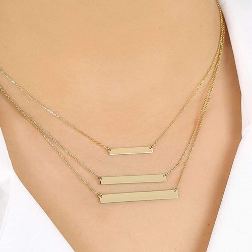14K Solid Gold Bar Necklace Personalized Bar Necklace Etsy