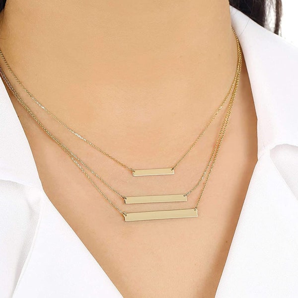 14K Massivgold Personalisierte Barren Halskette, Personalisierte Namens bar Halskette, Koordinaten Engravable Horizontal Bar Halskette für Frauen