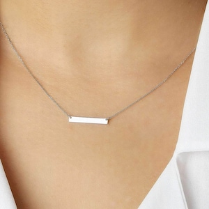 Collana in oro con barra personalizzata, collana con nome inciso personalizzato, collana con barra orizzontale incisa coordinata per donna, regali di nozze